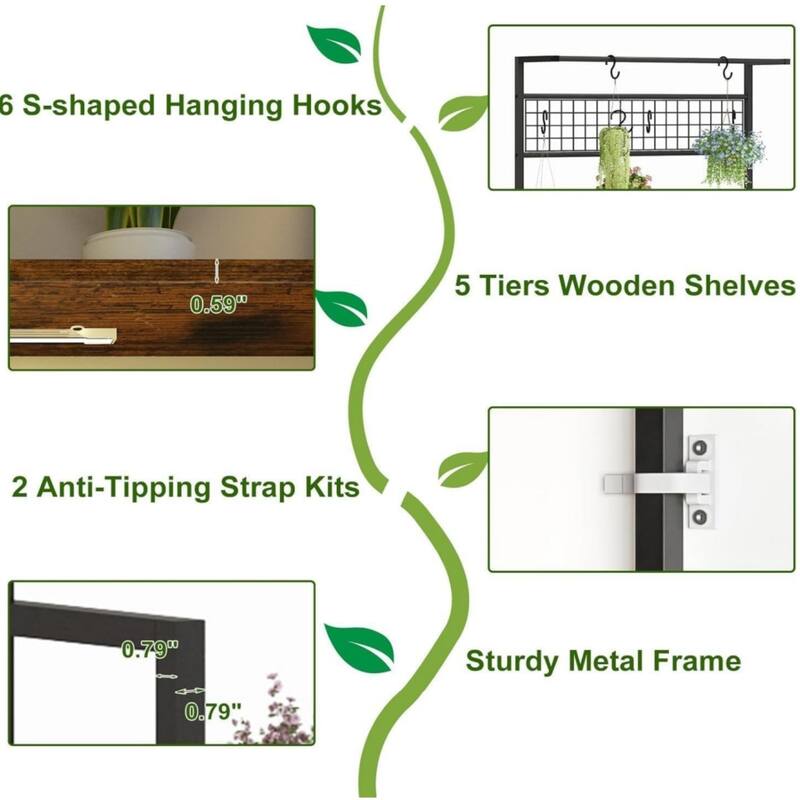 Seven-tier plant stand with grow lights and hooks