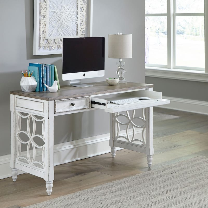 Magnolia Manor Antique White Weathered Bark L Writing Desk - Antique White