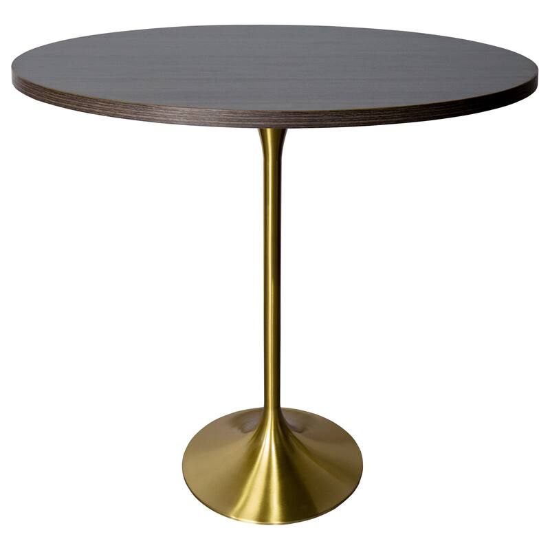 LeisureMod Verve 48" Round Dining Table with MDF Wood TableTop and Brushed Gold Base for Kitchen & Dining Room - Dark Walnut