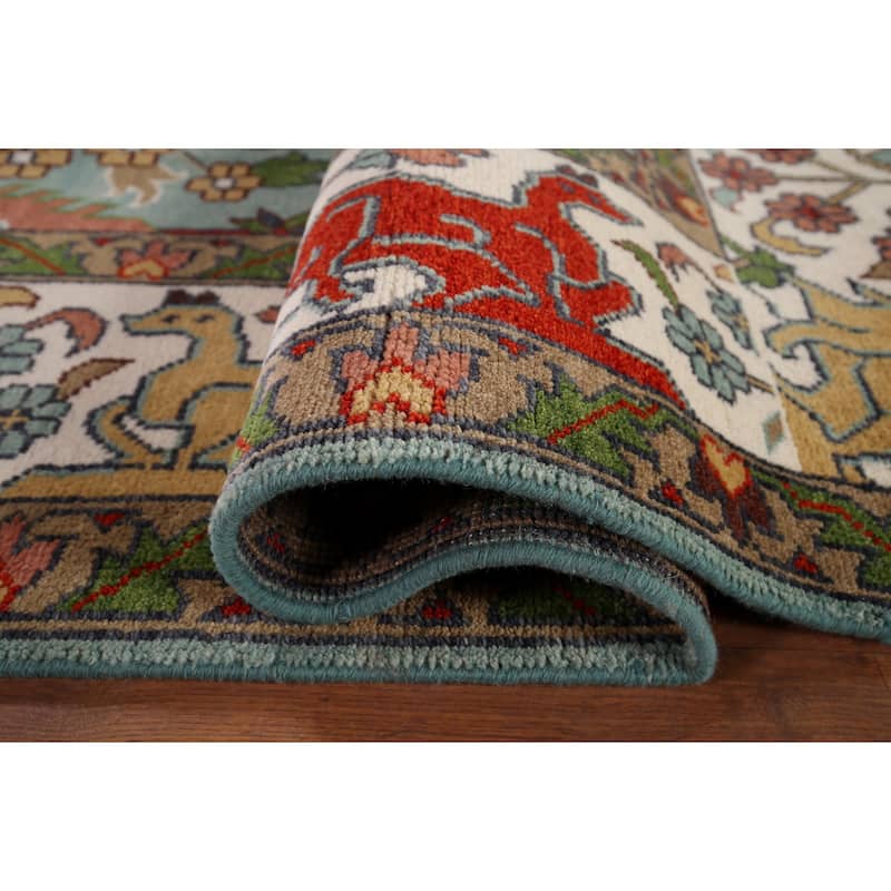Animals Hunting Design Ziegler Indian Area Rug Handmade Wool Carpet - 8'11" x 11'10"