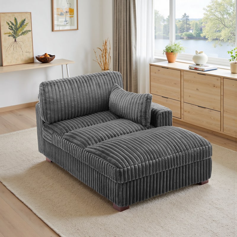 41" W Plush Corduroy Chaise Lounge with Pillows