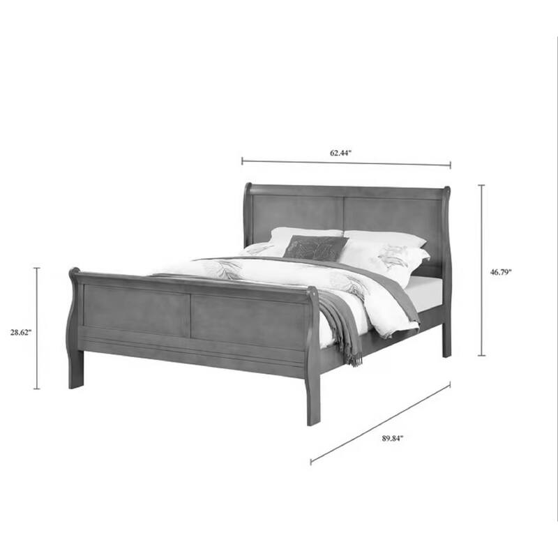 Queen Size Solid Wood Sleigh Bed with Louis Philippe Panel Design
