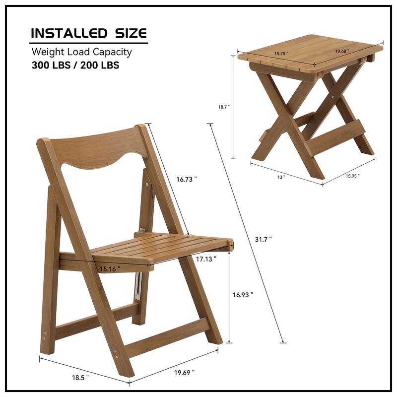 Outdoor Foldable Table Chairs Set (2 Chairs & Table), Set of 3