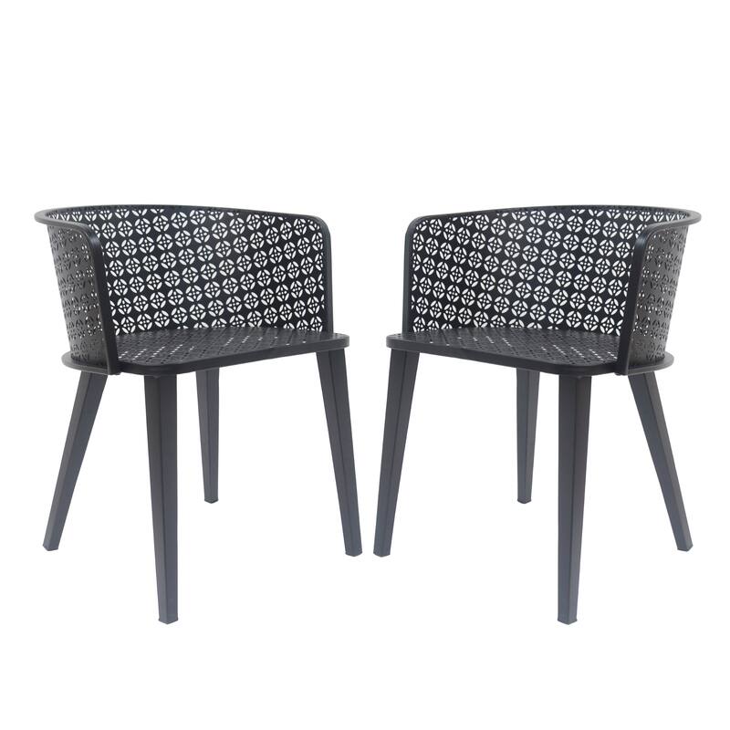 Roomfitters Milan Outdoor Iron Patio Dining Chairs with Rust Resistant Frame, Modern Set of 2 - Black