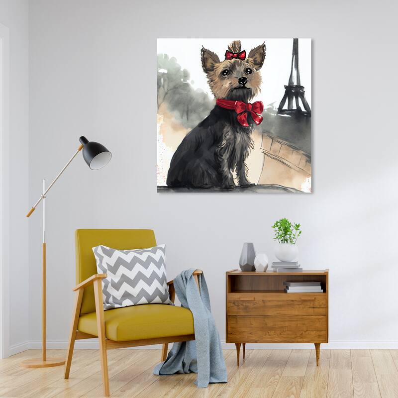 Wynwood Studio Canvas Animals Cutest Puppy Paris 2 Black and Glam Wall Art Canvas Print - Black, Red - 30 x 30