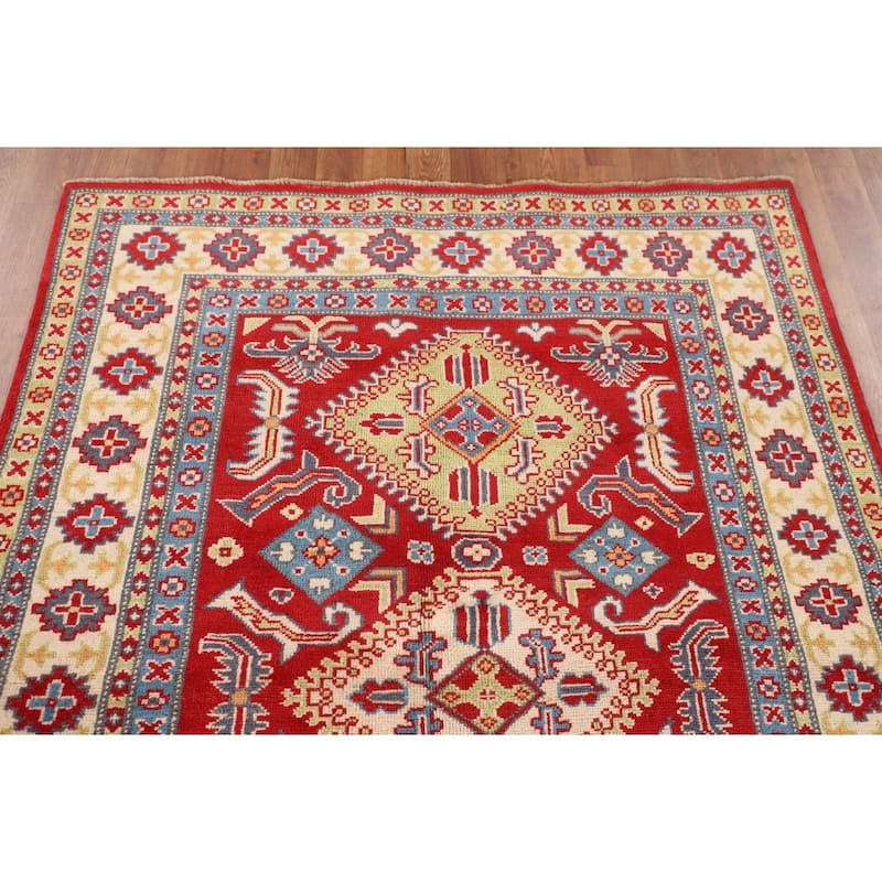Red Kazak Oriental Area Rug Hand-Knotted Bedroom Wool Carpet - 4'3"x 6'0"