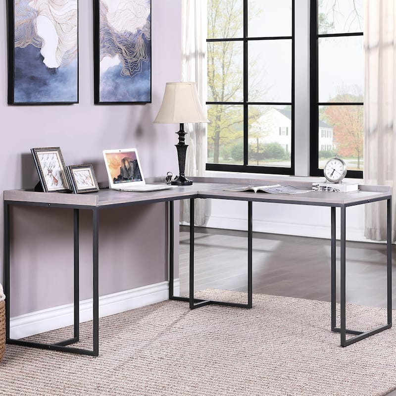 Magnus Industrial 59-inch Metal L-Shape Computer Desk with USB by Furniture of America - Distressed Grey
