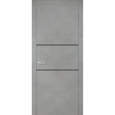Solid French Door 18 x 80 Planum 0014 Concrete with| Bathroom