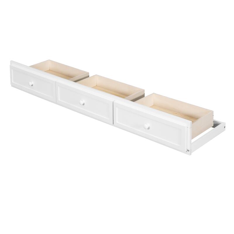 White Twin-Over-Full Bunk Bed with Storage Drawers and Staircase