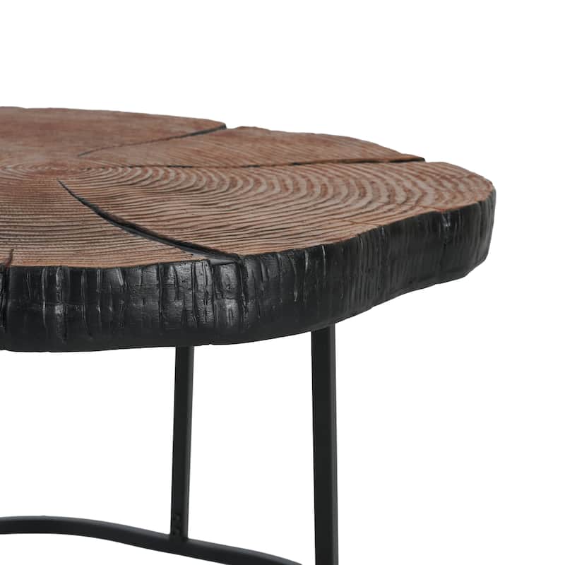 Roomfitters 27" Irregular Artisan Coffee Table, Modern MGO Top with Tree Ring Texture, Industrial Metal Base, 132lbs Capacity