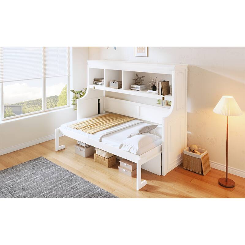 Roomfitters Twin Murphy Bed with Fold-Down Desk and Storage Shelves