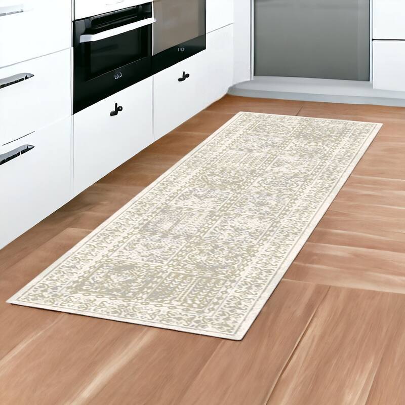 Cepaf Distressed Traditional Stain Resistant with Fringe Soft Durable Area Rug By HomeRoots - 8' Runner - Ivory - Runner