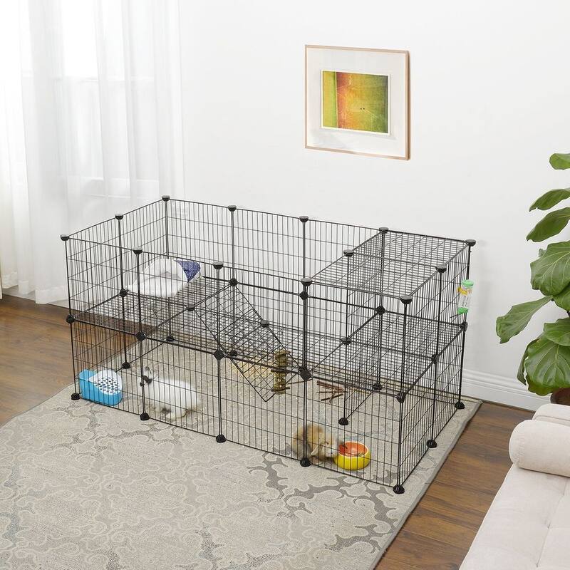 Black Metal Foldable Apartment-Style Pet Playpen with Secure Lock & Indoor,Outdoor Use