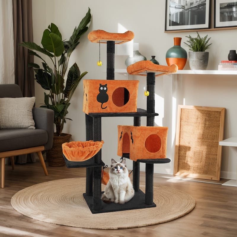 61" Cat Tree Tower with Condos, Perches, Hammocks & Scratching Posts