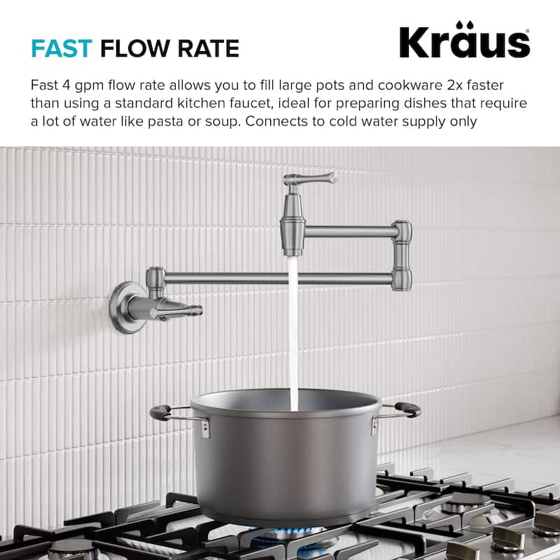 KRAUS Allyn Wall Mount Pot Filler Kitchen Faucet with Retractable Arm