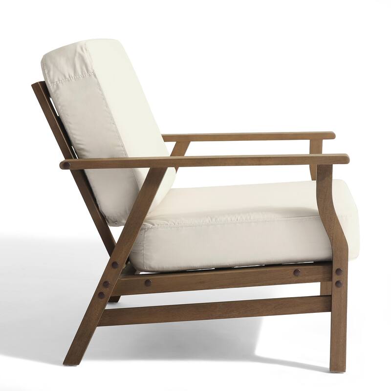 2 Set Acacia Wood Patio Club Chair with Cushion Outdoor Arm Chair
