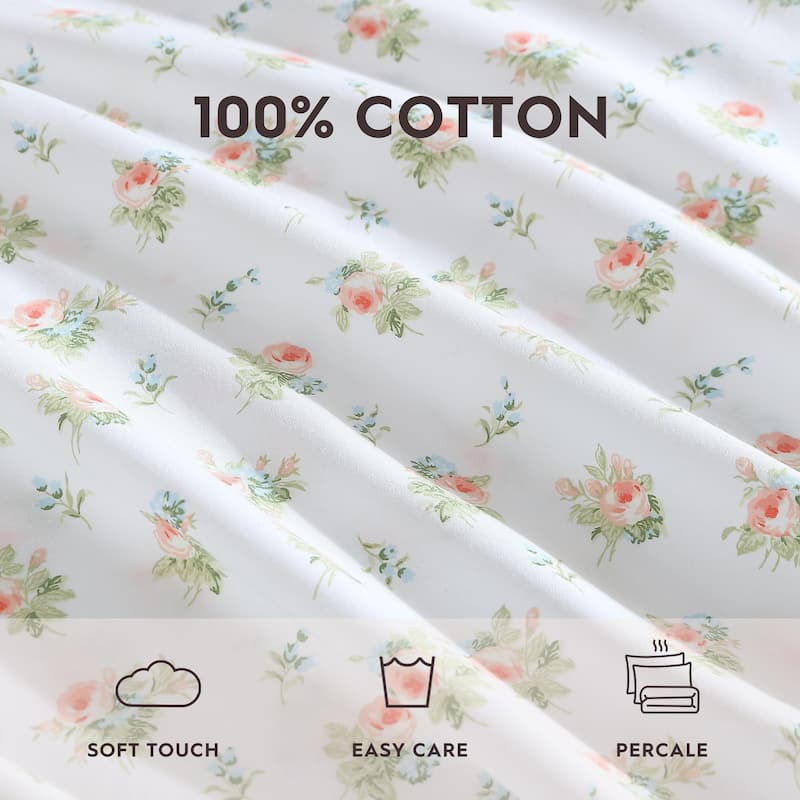 Laura Ashley Floral Ruffled Hem Cotton Sheet and Pillowcase Sets