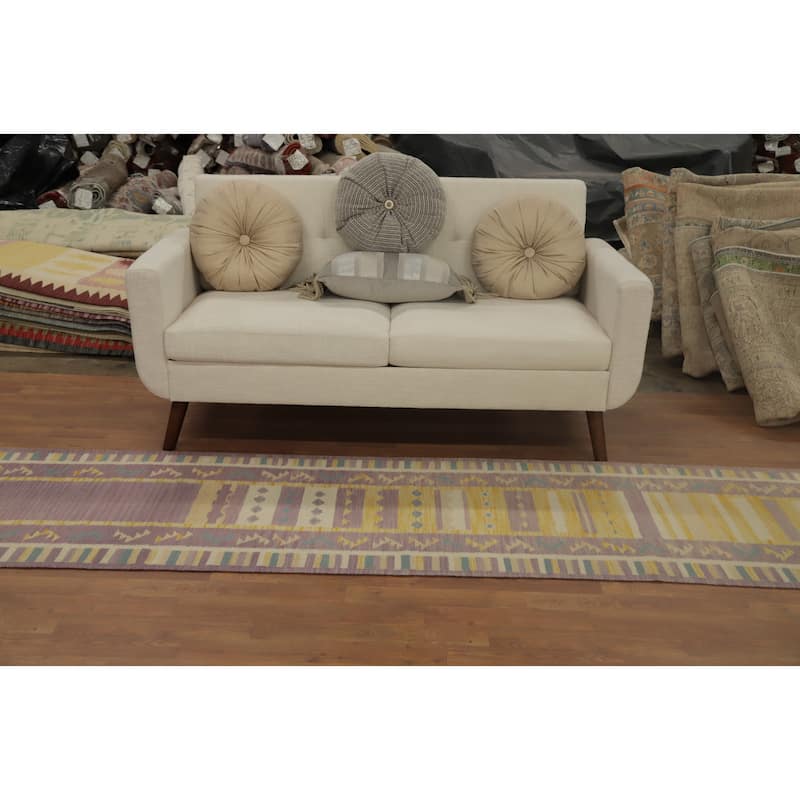 Hand Woven Oriental 100% Wool Carpet Southwestern Tribal Purples Kilim Runner Rug - 11' 9'' X 2' 6''