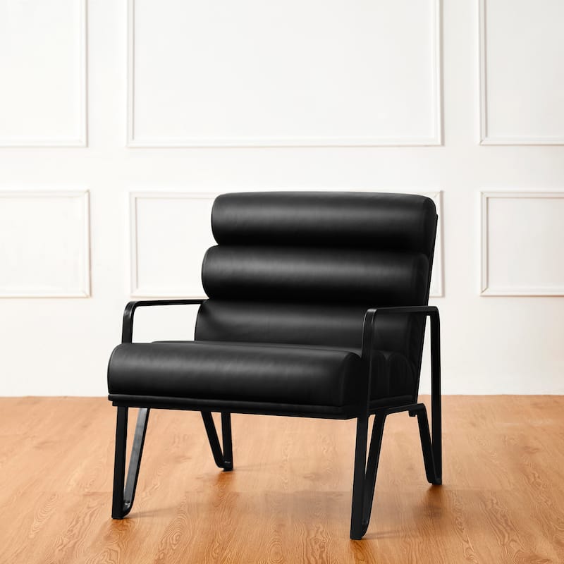 Glitzhome 26.75"W Modern Comfy PU Leather Accent Chair with Metal Frame