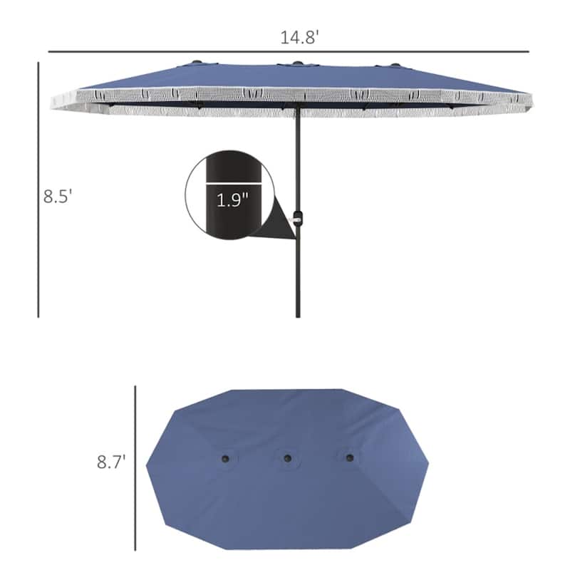 Large 15ft Outdoor Double-Sided Umbrella with UPF30+ Shade and Steel Pole Decorative Fringe