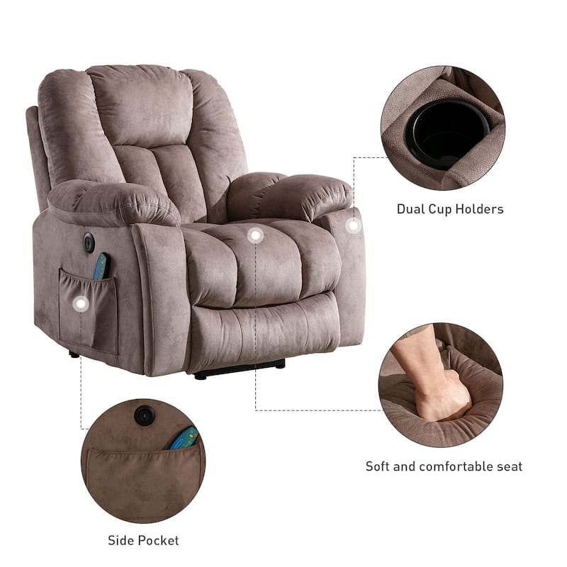 Oversized Power Assist Lift Recliner Chair With Massage and Heating with 2 Concealed Cup Holders for Elderly