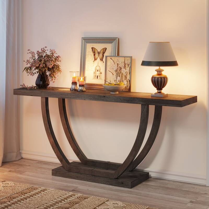 63 Inch Console Table, 2-Tier Farmhouse Sofa Table Behind Couch