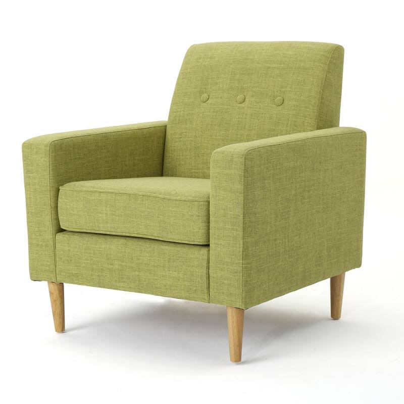 Roomfitters Modern Upholstered Club Chair with Cushioned Seat, Button-Tufted Back and Wooden Legs for Living Spaces, Green