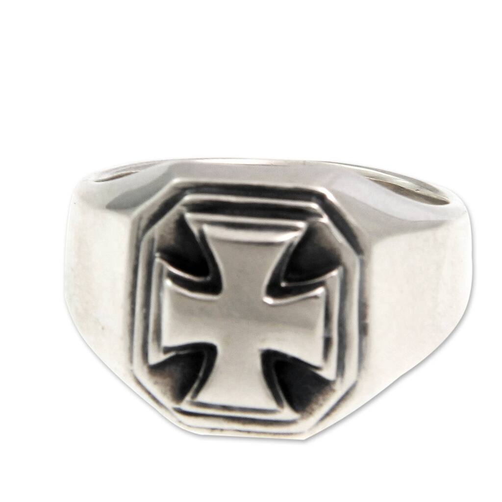 Handmade Maltese Cross Men's Sterling Silver Ring (Indonesia)