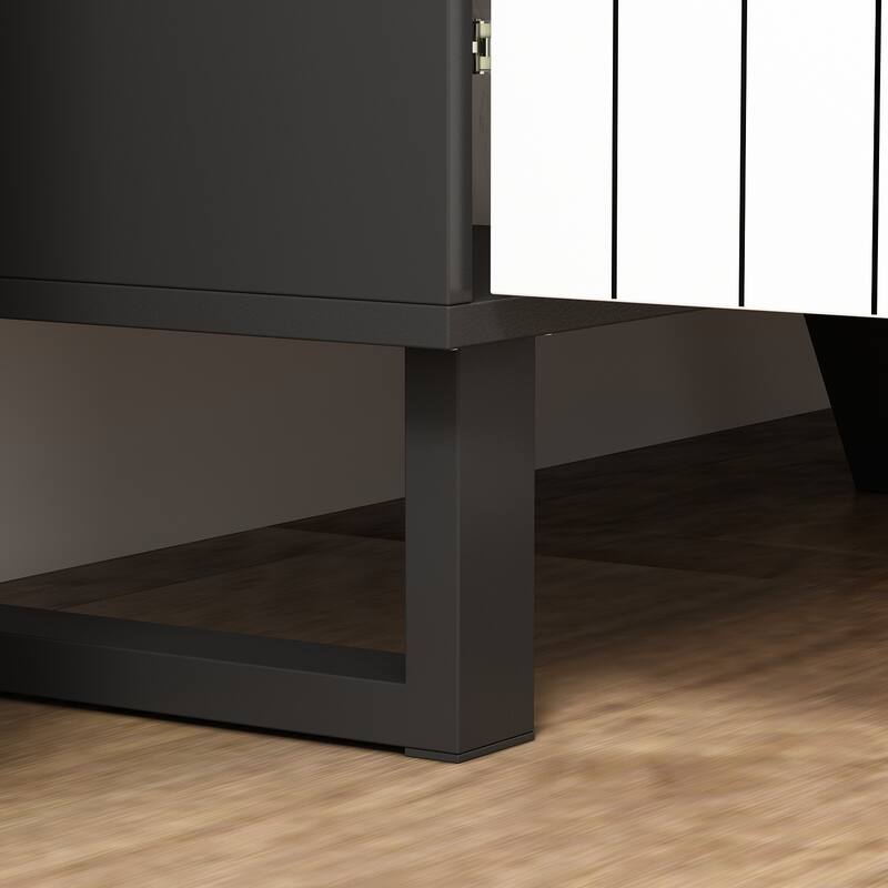 Modern 4 Door Bookmatch Buffet 63inch Black White End Table Sideboard