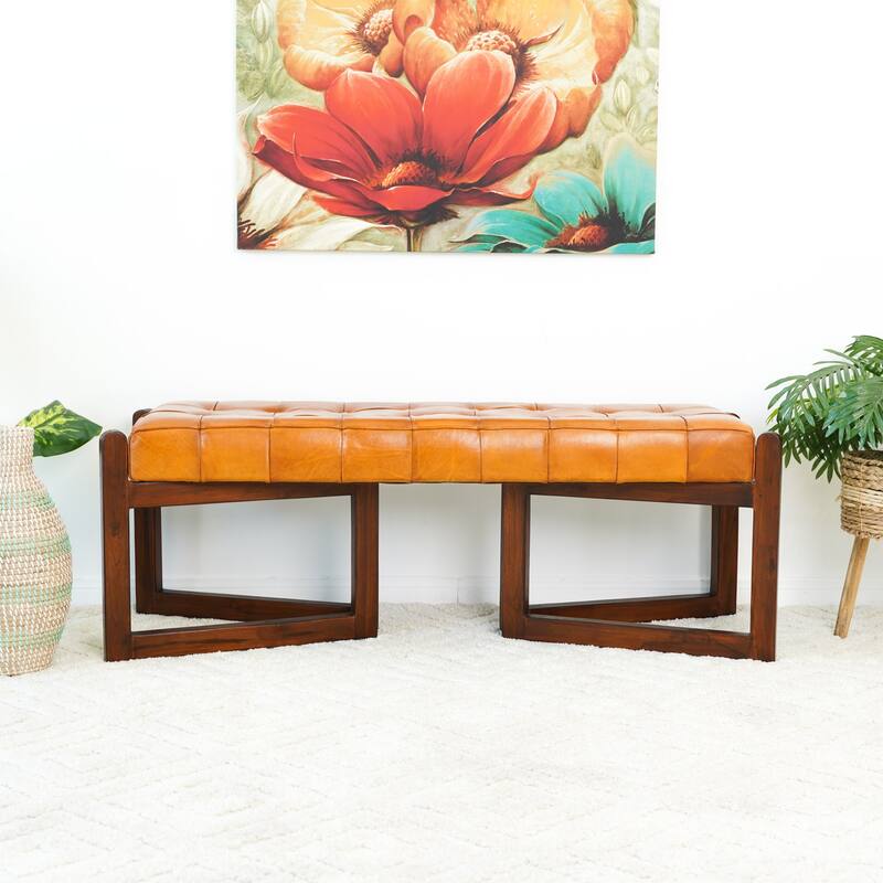 Flowmont Genuine Leather Bench in Tan