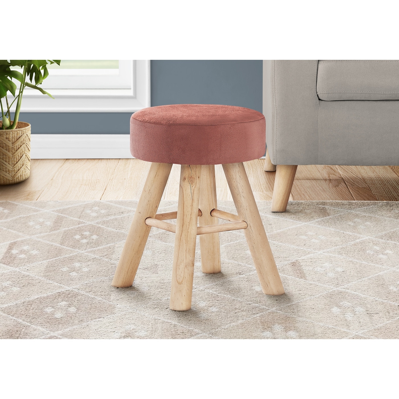 Ottoman, Pouf, Footrest, Foot Stool, 12 Round, Velvet, Wood Legs, Pink,  Natural, Contemporary, Modern - On Sale - Bed Bath & Beyond - 35897171