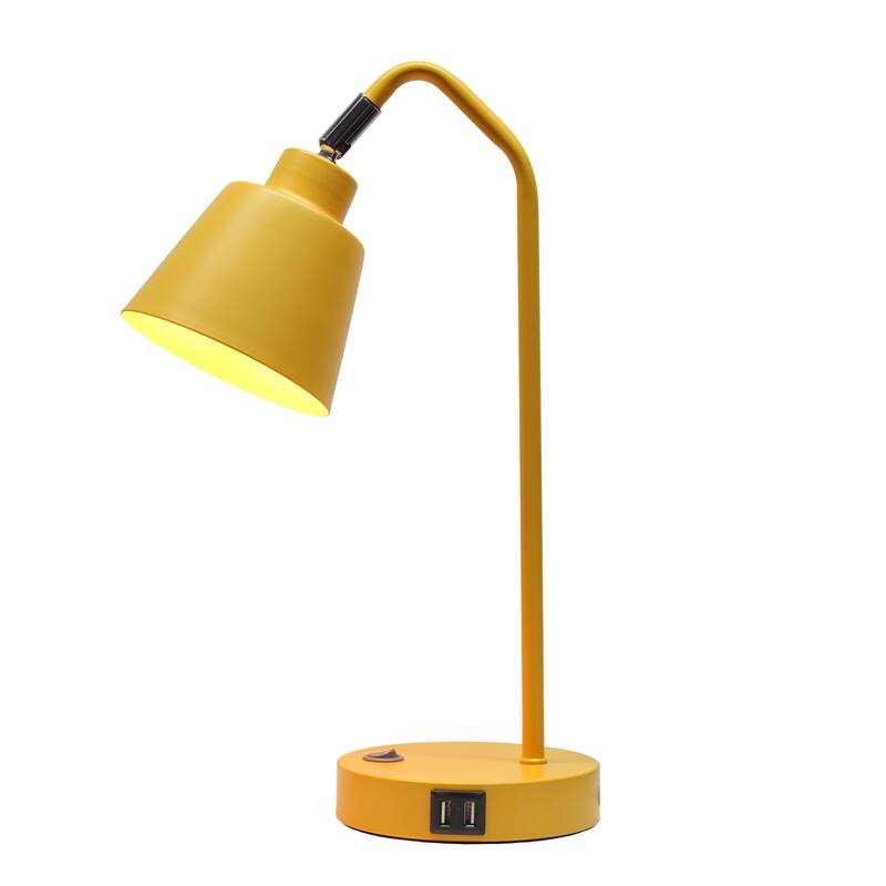 Adjustable Desk Task Lamp with Dual USB Ports - 16" - Yellow