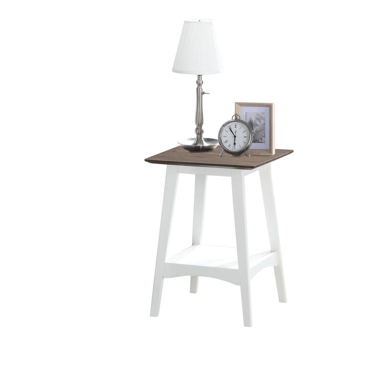 End Table with Mid-Century Modern Open Shelf Design, MDF Veneer Top and Rubberwood Legs for Living Room or Office - 18