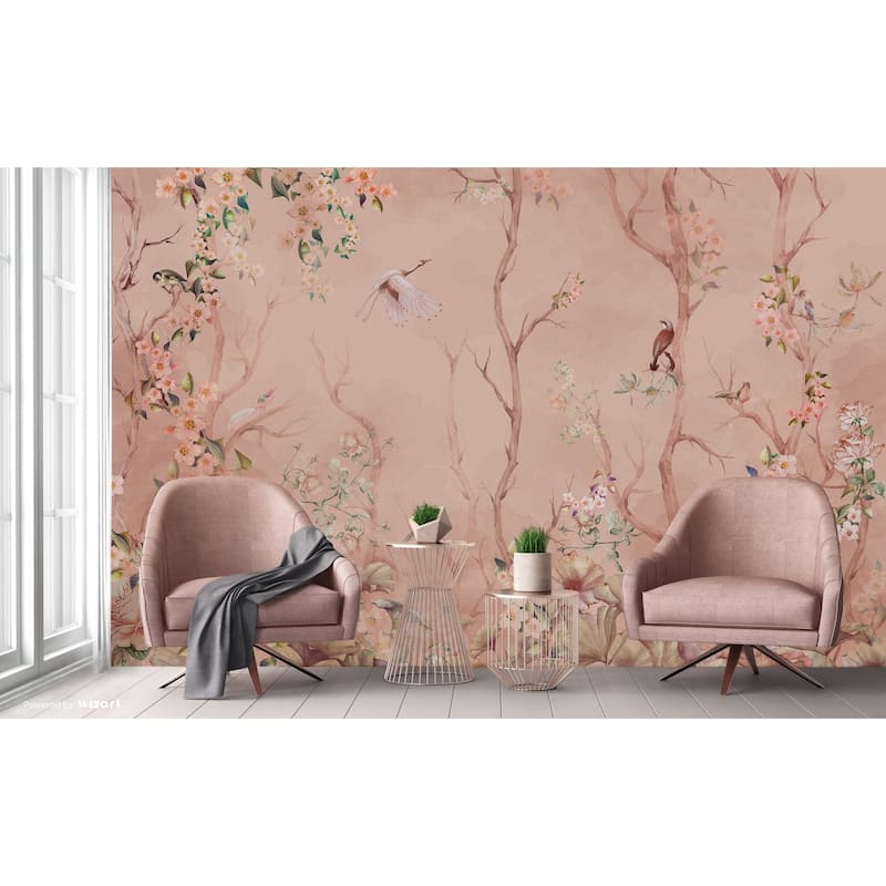 Cherry Blossom and Birds Wallpaper Mural Pastel Floral Serenity