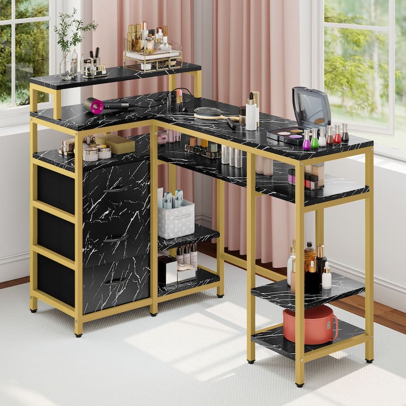 Moasis L Shape Nail Desk With Charger Station