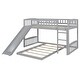 preview thumbnail 9 of 11, Grey Kids Bed Bunk Bed with Slide and Ladder, Twin Over Twin size