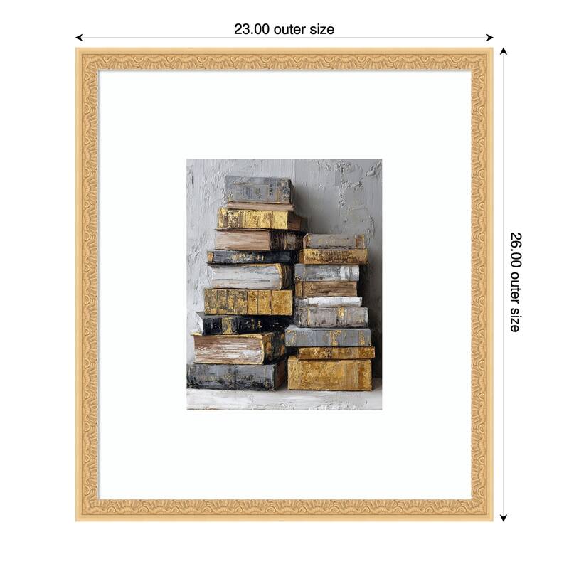 Distressed Books Stack Gold White Vintage Library Collection by Tradelink inhouse artist Wood Framed Wall Art Print