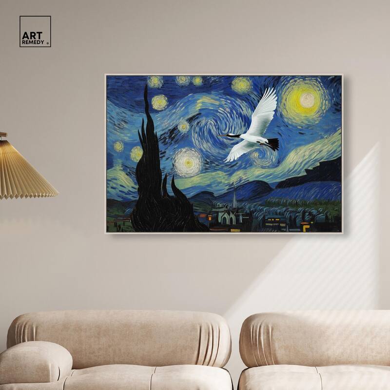 Crane Starry Night Canvas by Art Remedy