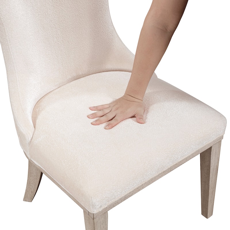 Classic Elegant Dining Chairs Foam Cushioned Seat Back Ivory Aesthetic Furniture