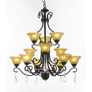 Wrought Iron and Crystal 12 Light 3 Tier French Chandelier Light Fixture - Chandeliers For Bedrooms by Overstock.com