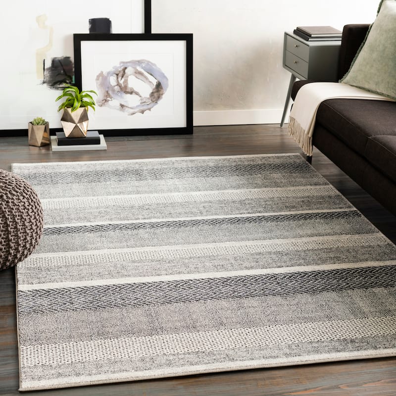 Livabliss Elfman Bohemian Stripe Area Rug - 6' 7" x 9' 6" - Grey