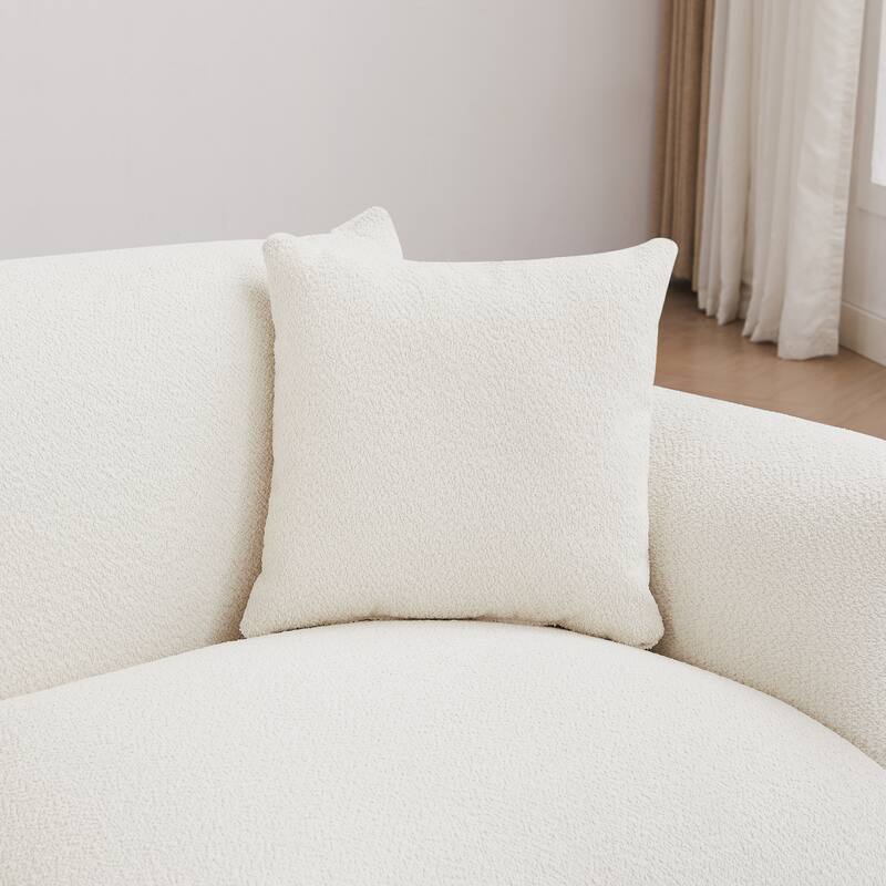 Originality Shapes White Lambswool Sherpa 4 Seater Sofa With Metal Legs, Solid Wood Frame Couch with 3 Pillows, Linear and Modul