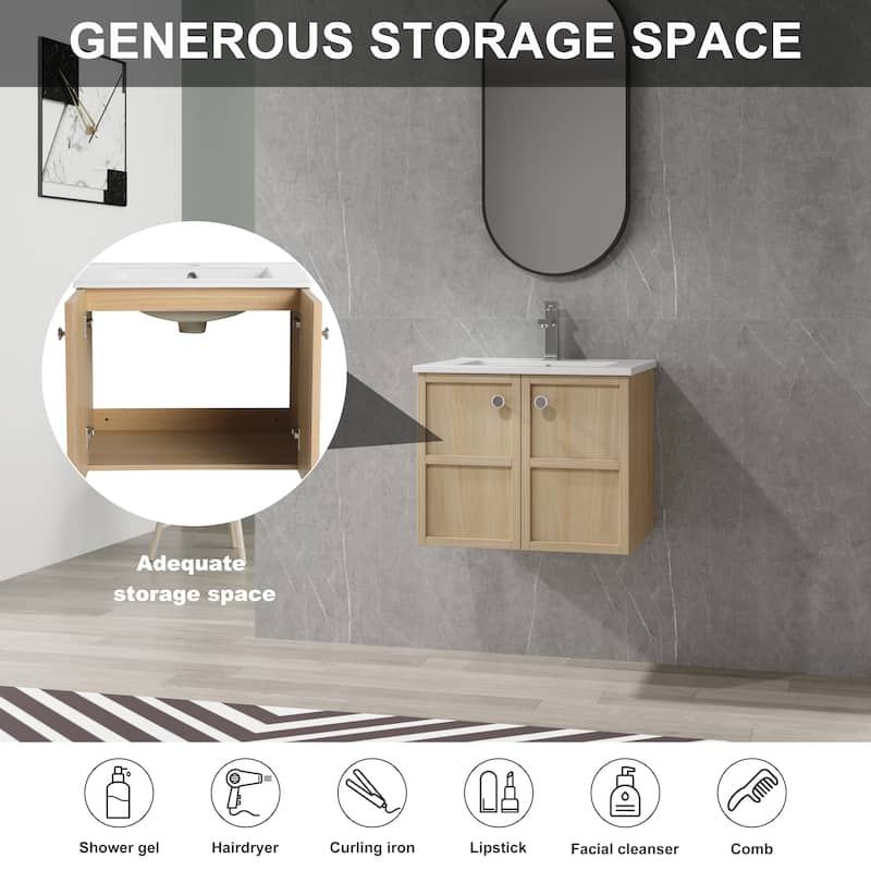 Beingnext 24"/30" Bathroom Vanity with Sink, Floating/Freestanding Bathroom Vanity with Soft Close Door