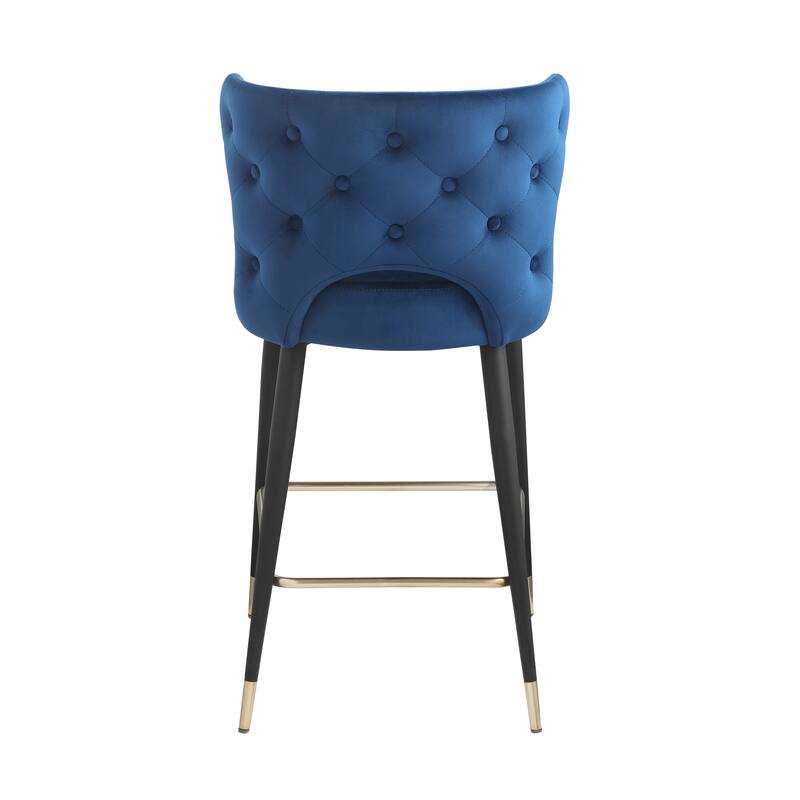 Contemporary Velvet Thick Upholstered Counter Bar Stool Set of 2,with Gold Tipped and Black Metal Legs