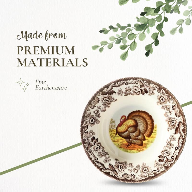 Spode Woodland Set of 4 Turkey Soup Plates - 9 inch