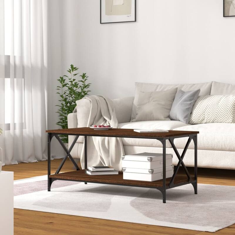 vidaXL Coffee Table Accent Side Table for Living Room Engineered Wood and Iron - 39.4" x 19.7" x 17.7" (L x W x H)