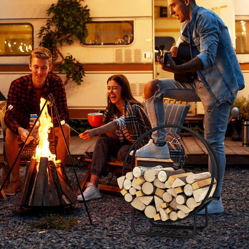 Gymax 20'' Round Heavy-duty Metal Curved Log Rack w/Stand for