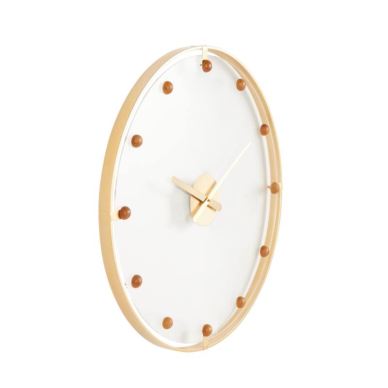 Gold or Black Metal Wall Clock with Acrylic Face and Ball Accents