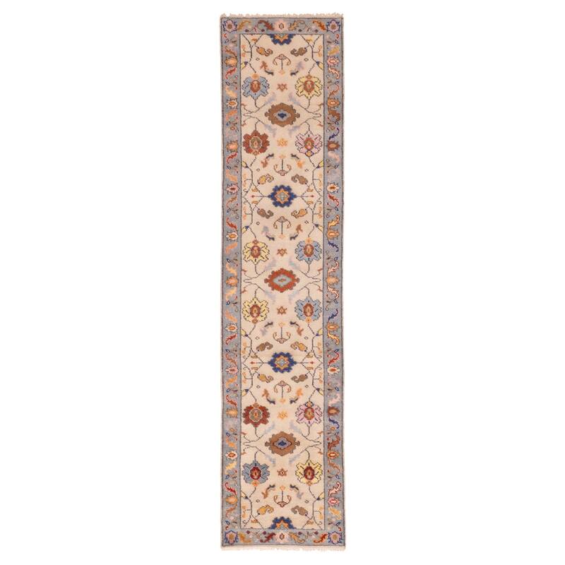 ECARPETGALLERY Hand-knotted Modern Oushak Cream Wool Rug - 2'6 x 11'7