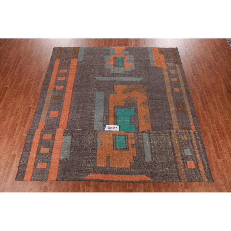 Hand Woven Oriental 100% Jute Carpet Southwestern Modern Greys & Charcoal Kilim Area Rug - 14' 0'' X 10' 7''